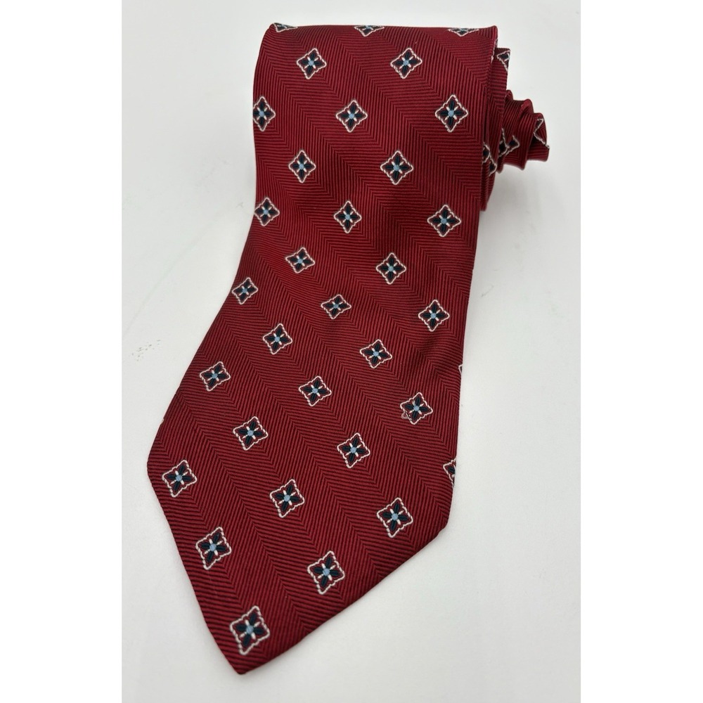 BROOKS BROTHERS Tie Makers Mens 100% Silk  Geometric Red/Gray/White USA